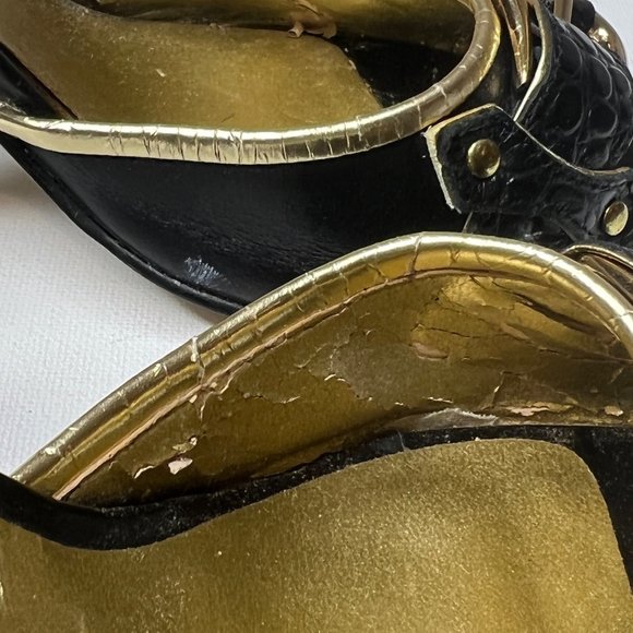 Nine West Women Shoes Black Gold Leather Peep Toe Pumps Heels US Size 7.5 7.5M - Picture 8 of 12